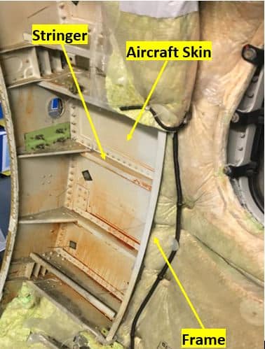 Diagram illustrating structural elements of the semi-monocoque design on an ATR 72 aircraft